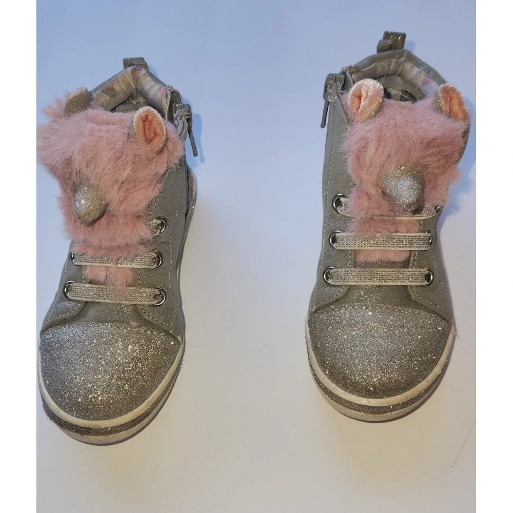 Wonder Nation Athletic Critter‎ High-Top Girl Unicorn Sneaker Sz 9 Silver/Pink